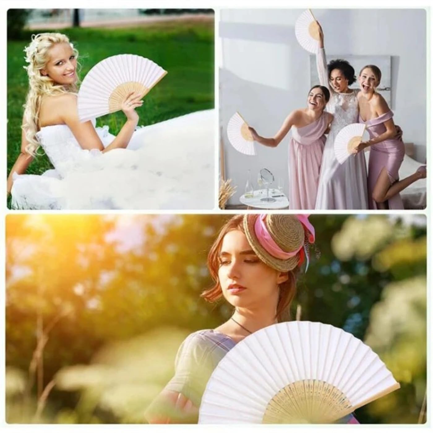 Los Fanáticos De La Boda Personalizan La Decoración Rural Fiesta De Playa Nombra Regalos Personalizados Invitados, Fans De Seda De Madera Novias (40pcs,Light blue 17)