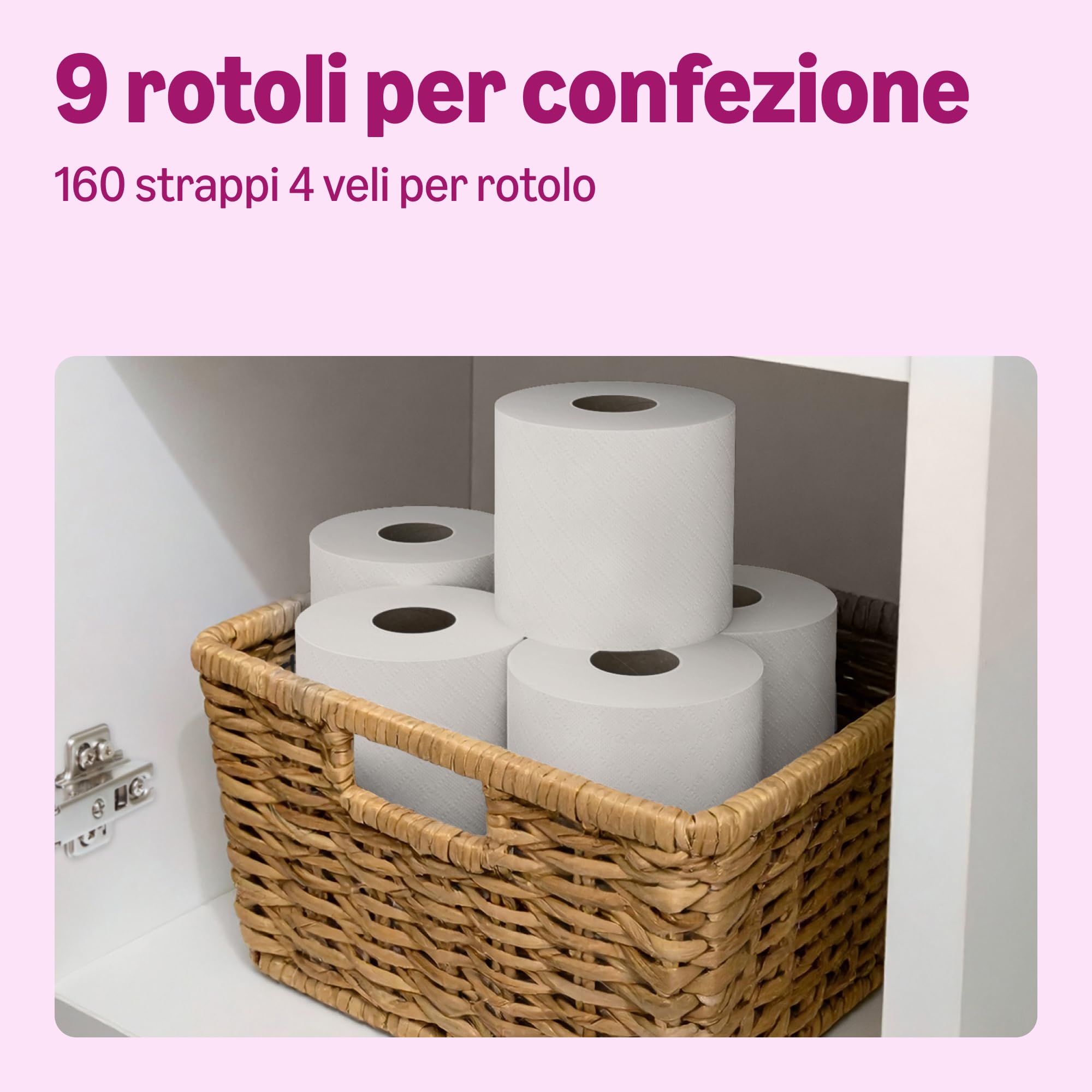 by Amazon, Carta Igienica Ultra Morbida, 4 Veli, 9 Rotoli (1 Confezione da 9), 160 Strappi per Rotolo, Certificata FSC