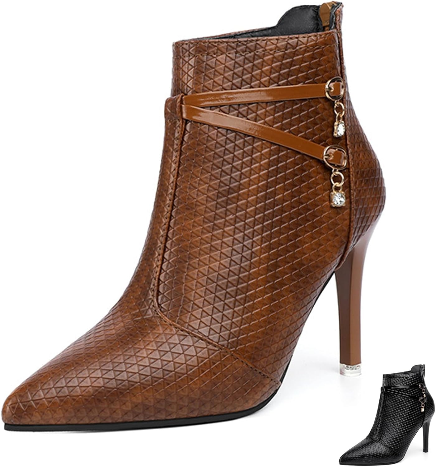 Women's Stiletto High Heel Ankle Boots - Comfortable Zipper