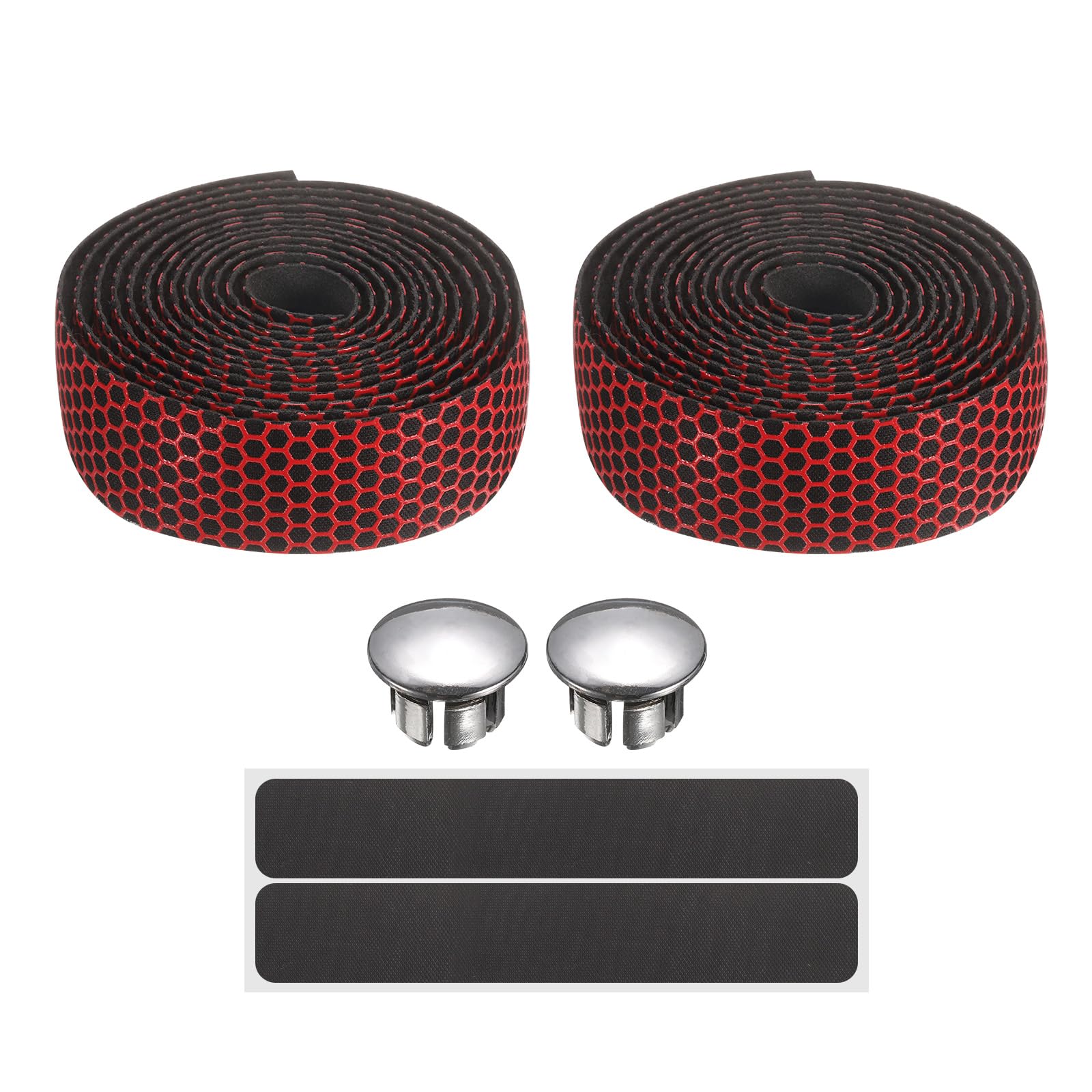 sourcing map Bike Handlebar Tape PU EVA Soft Bicycle Bar Tape with End Plugs for Road Cycling Folding Bicycles Enhance Bike Grip, Red