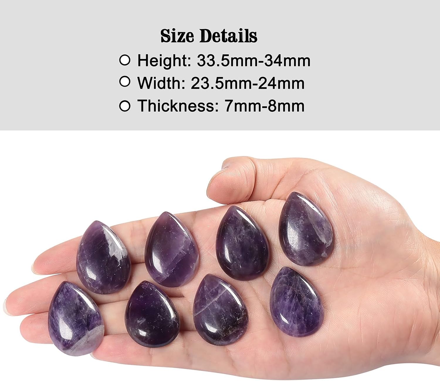 mookaitedecor Set of 10 Teardrop Shaped CAB Flatback Stone for Jewelry Making, Natural Amethyst Cabochon Flat Stones Crystals for DIY Crafts, 24x34 mm