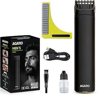 AGARO MT 8001 Beard Trimmer for Men, 60min Run Time, USB Charging, Fast Charge, 20 Length Setting, Rechargeable Battery, Black