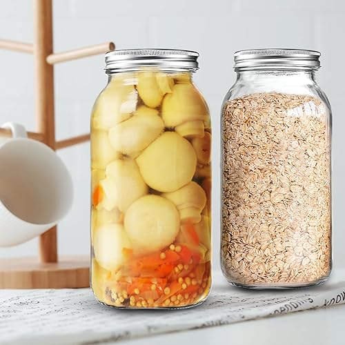 Miniatura 6 de Xylanor Tarros Mason de boca ancha de 64 onzas con tapas, tarro de conservas hermético de vidrio resistente y banda de medio galón  2 cuartos de