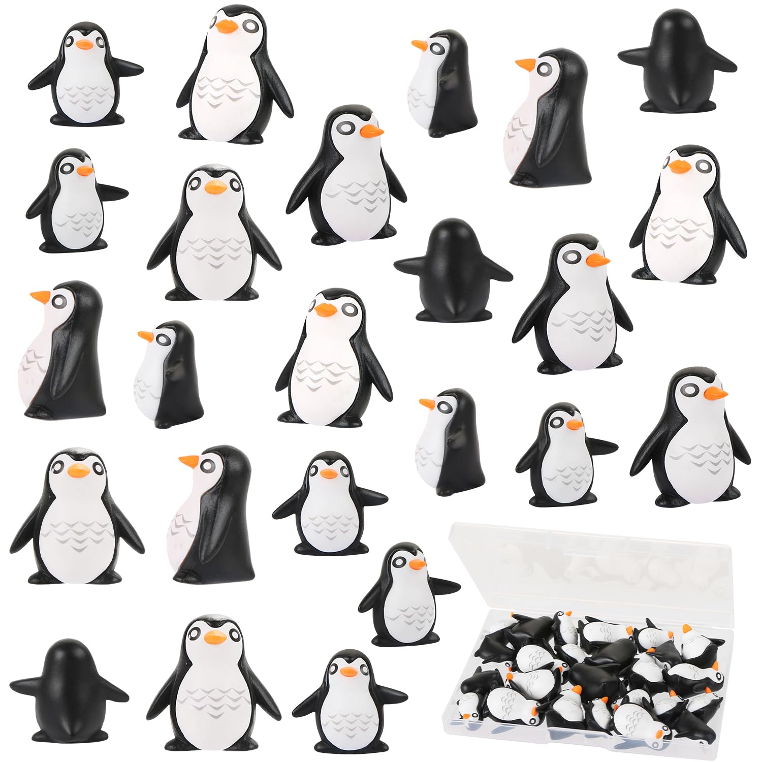 UHOMENY 24pcs Resin Tiny Penguin Statue Cute Mini Penguin Resin Tiny Animals Figurines Cute Black Penguin Cupcake Toppers with box for Garden Landscape Home Decor Cake Decoration DIY Crafts