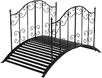 VINGLI 4FT Metal Garden Bridge with Patterned Guardrails - Sturdy Black Iron Arch for Pond, Creek & Backyard Landscaping