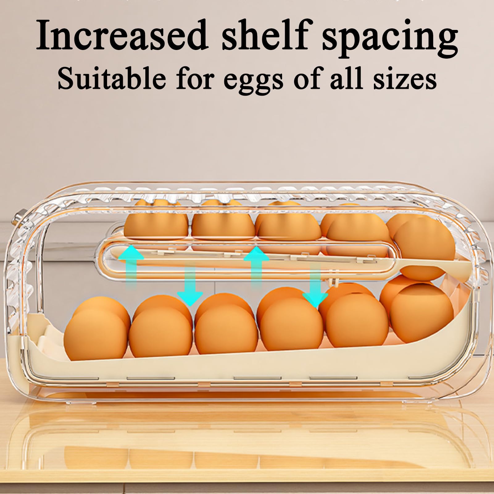 Organizador de Huevos para 2 Niveles Con Rodamiento Automático Y Tapa Con