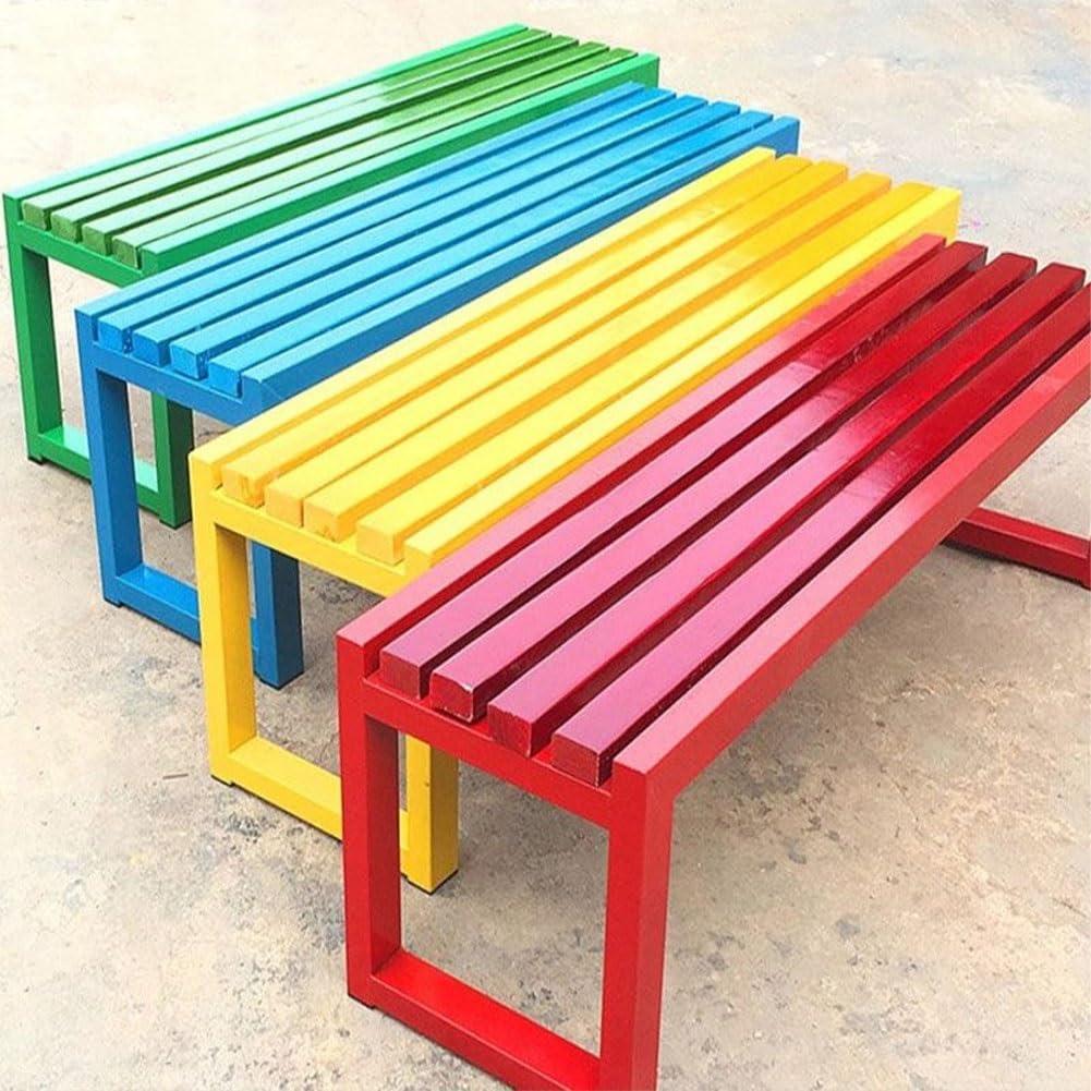 3-osobowa ławka ogrodowa na zewnątrz, metalowa, na patio, na każdą pogodę, trwała, idealna na werandę i podwórko, 100 cm (niebieska, 100 cm)