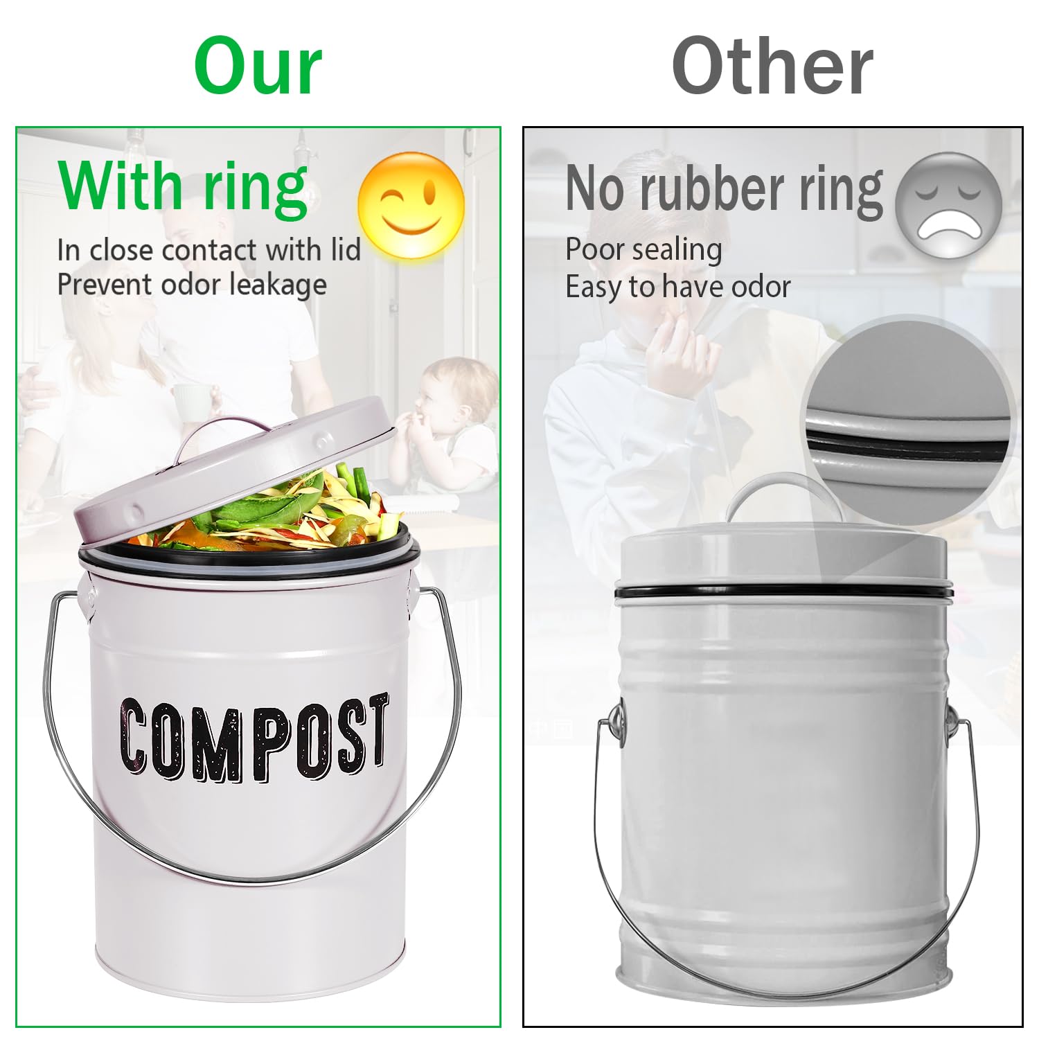 Durmmur Compost Bin Kitchen Counter, Indoor Compost Bin, Includes Inner Bucket with Sealed Ring Compost Pail, Countertop Compost Bin with Lid, Compost Bucket Compost Container, 1.0 Gallon