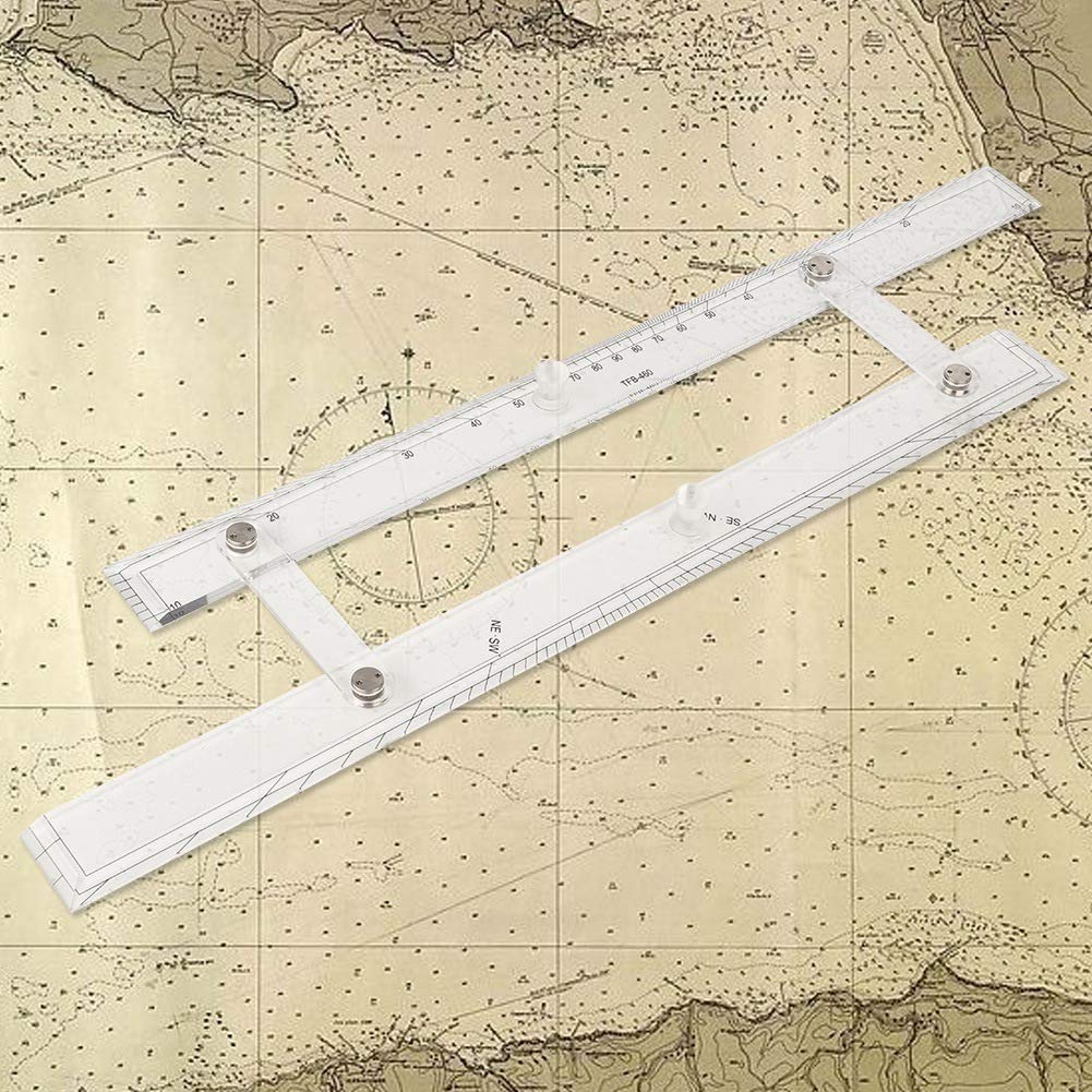 FastUU Professionelles Marine Navigation Parallel Lineal, Verschleißfestes Navigationslineal, mit Holzkoffer, guter Transparenz, hoher Härte, für Boote