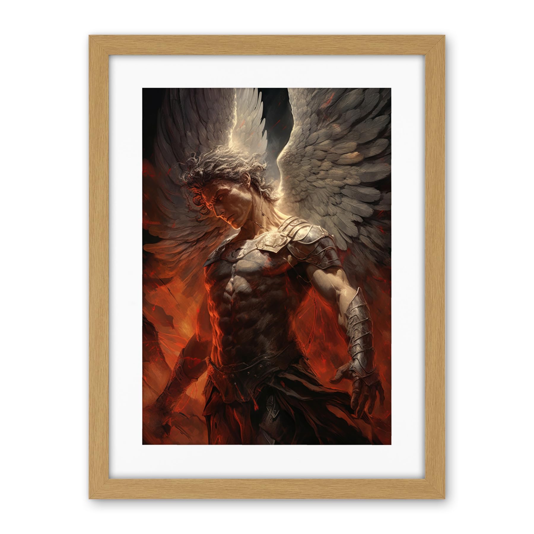 Artery8 Archangel Michael Powerful Warrior Conceptual Artwork Champion of Justice Armour Angel Wings Artwork Framed Wall Art Print 18X24 Inch