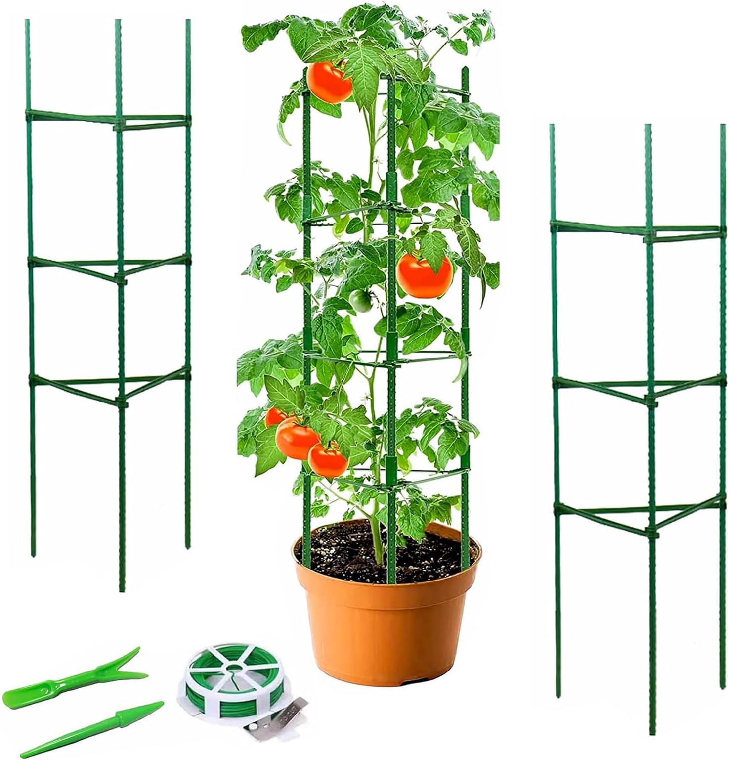 Ideal Swan 3 Pack Tomato Cage Plant Support,Adjustable Vertical Climbing Plants Supports Garden Plant Stakes Sturdy Garden Trellis Sticks Frame For Vegetables Flowers Fruit Grow-120cm