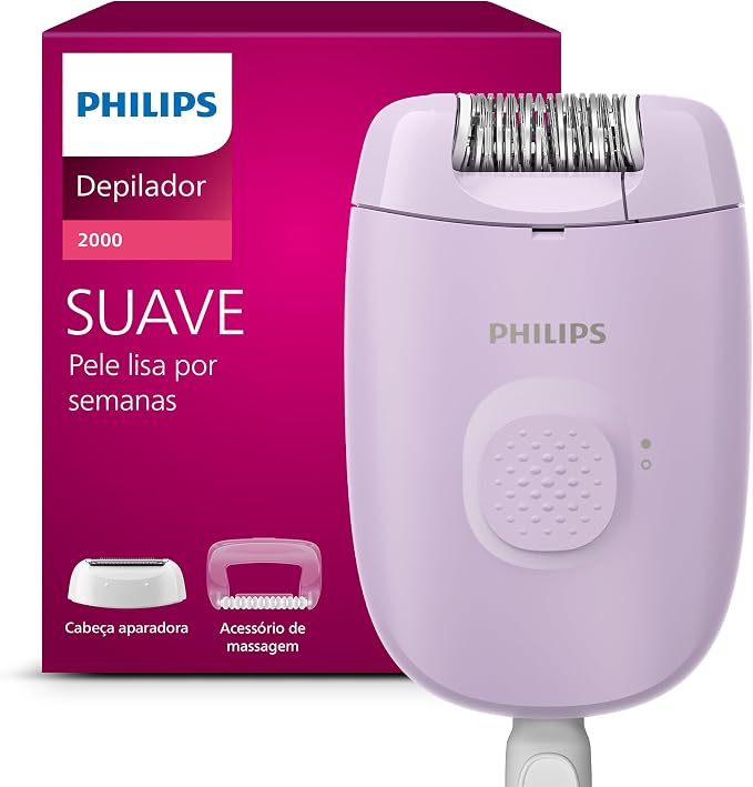Depilador Philips Série 2000 com cabo flexível e plugue padrão para conexão elétrica