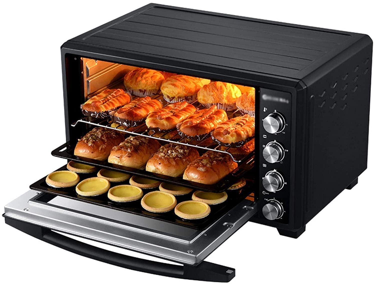 Forno Elettrico per Uso Domestico di Grande capacità da 68 Litri, Forno Elettrico Multifunzione Elettrico Intelligente Forno Elettrico a convezione Forno tostapane da appoggio (Nero) (Nero)