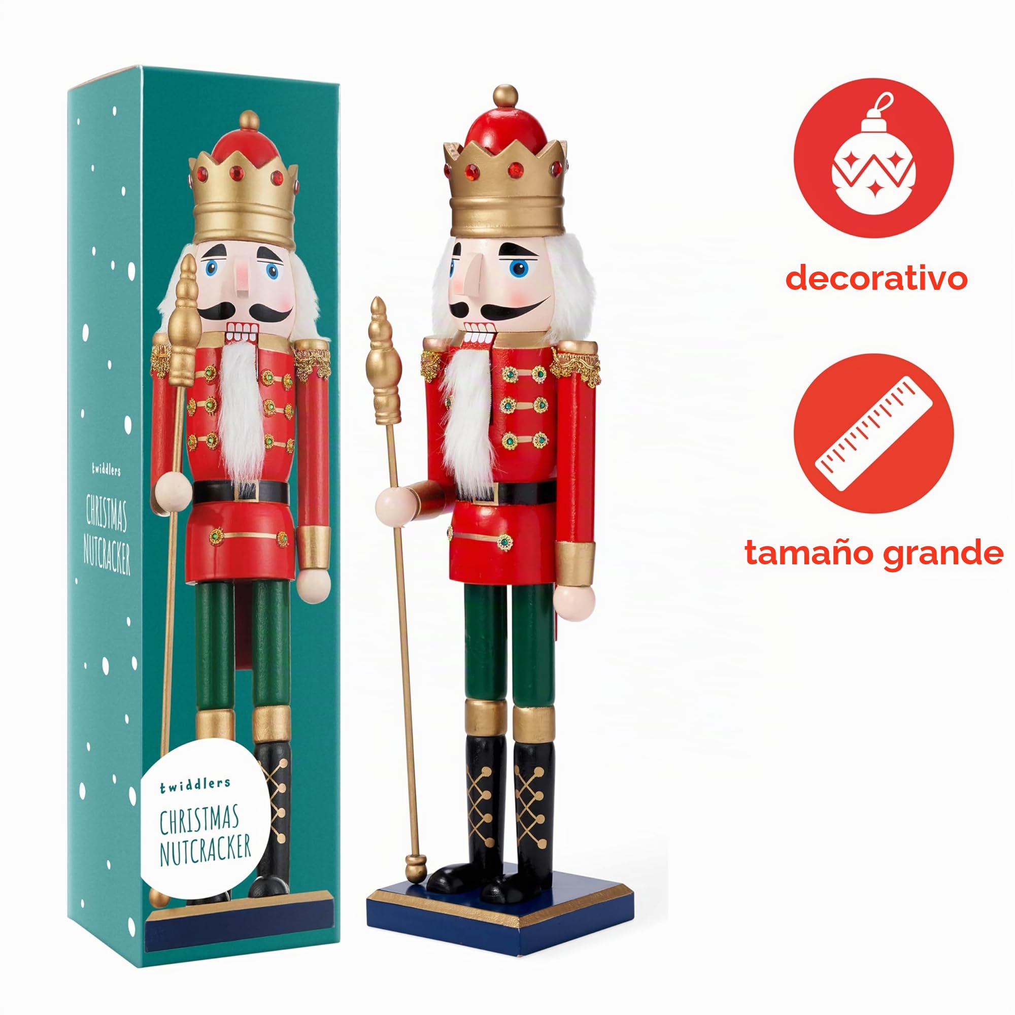 THE TWIDDLERS Gran Soldado Cascanueces de Navidad de Madera con Soporte, XL 50 cm – Material de Pino y Madera Hecho a Mano Decoración navideña Tradicional