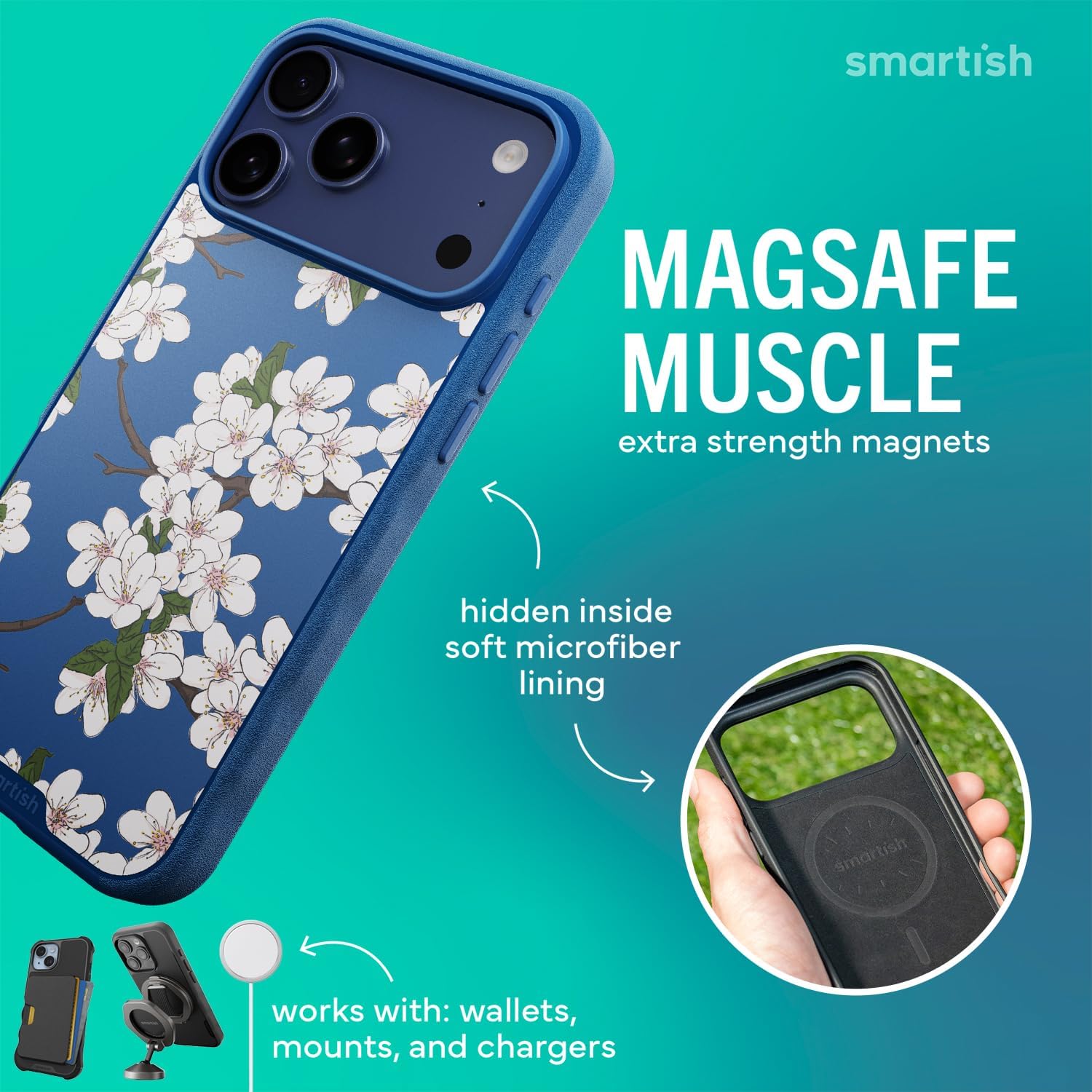 Smartish® iPhone 17 Pro Max MagSafe Case - Gripmunk Magnetic Slim Case [Lightweight + Protective] Thin Grip Cover with Microfiber Lining for Apple iPhone 17 Pro Max - Very Cherry Blossom