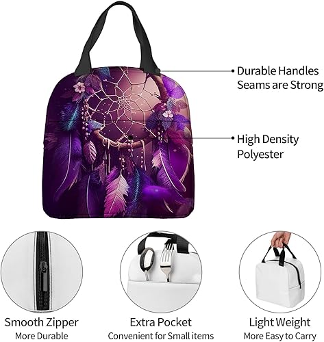 Miniatura 7 de Bolsa de almuerzo aislada para mujeres y hombres, atrapasueños con estrellas moradas, reutilizable, a prueba de fugas, linda lonchera para el