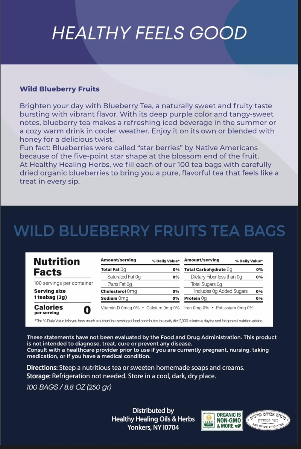 Healthy Healing Herbs Wild Blueberry Berry Tea Bags – Herbal Fruit Tea, Naturally Caffeine Free, 100 Tea Bags
