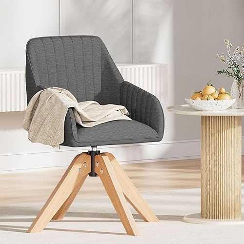 Miniatura 1 de Furniliving Silla decorativa moderna de mediados de siglo, silla giratoria tapizada para sala de estar con brazos, silla de escritorio de oficina en