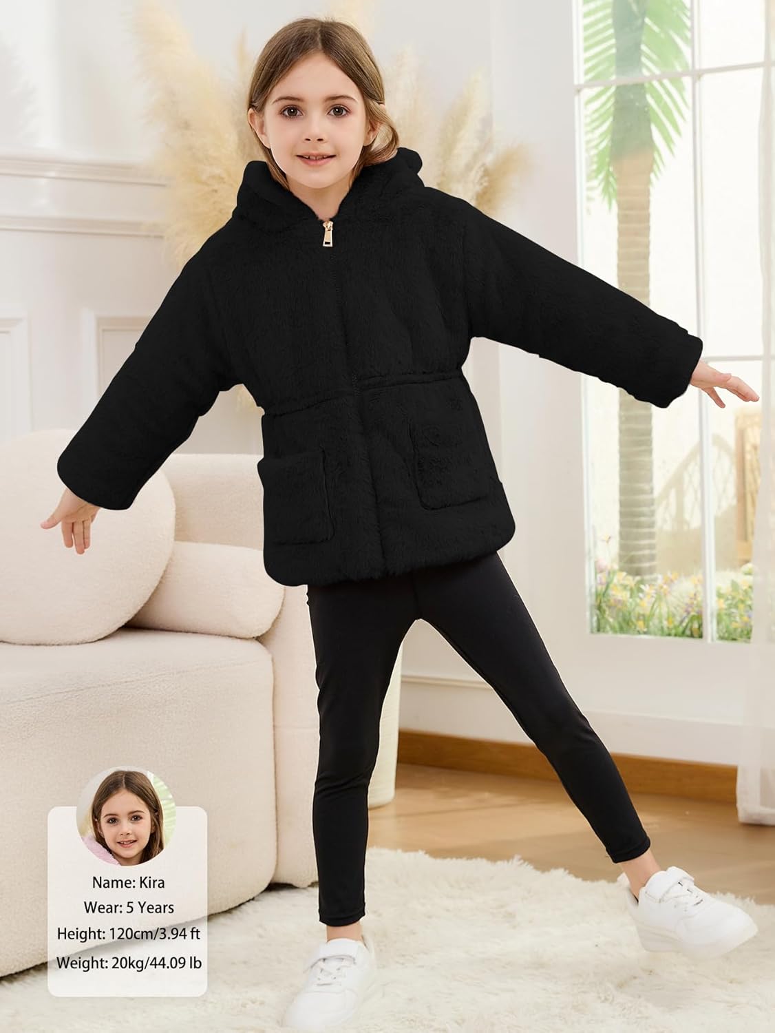 Arssm Girls Winter Coats Kids Fleece Jacket Warm Toddler Girl Faux Fur Coat with Ear Hooded - Image 5