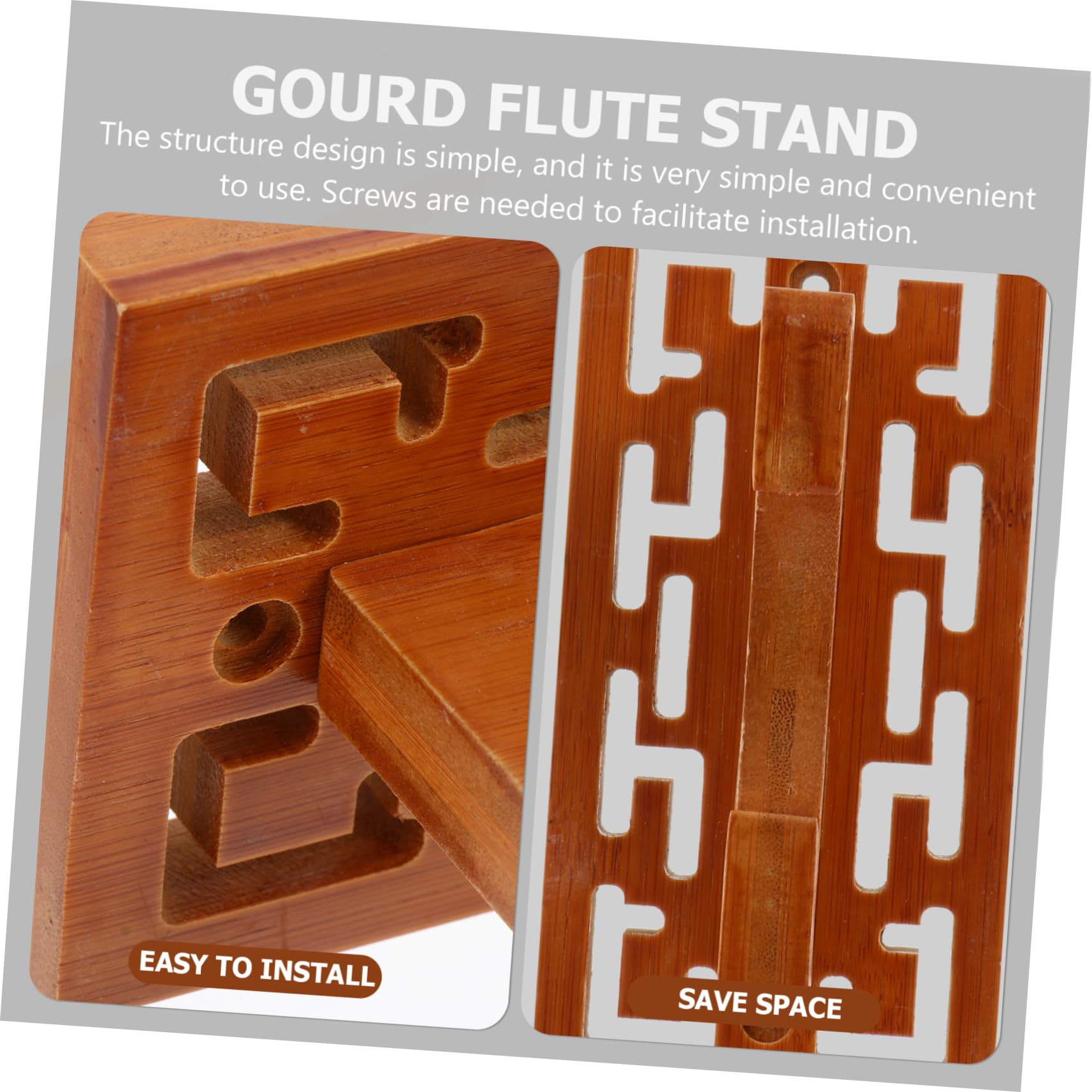 CIMAXIC 1Pc Wall Mounted Wooden Flute Display Holder Classic Flute Storage Rack for Home Decor and Instrument Organization