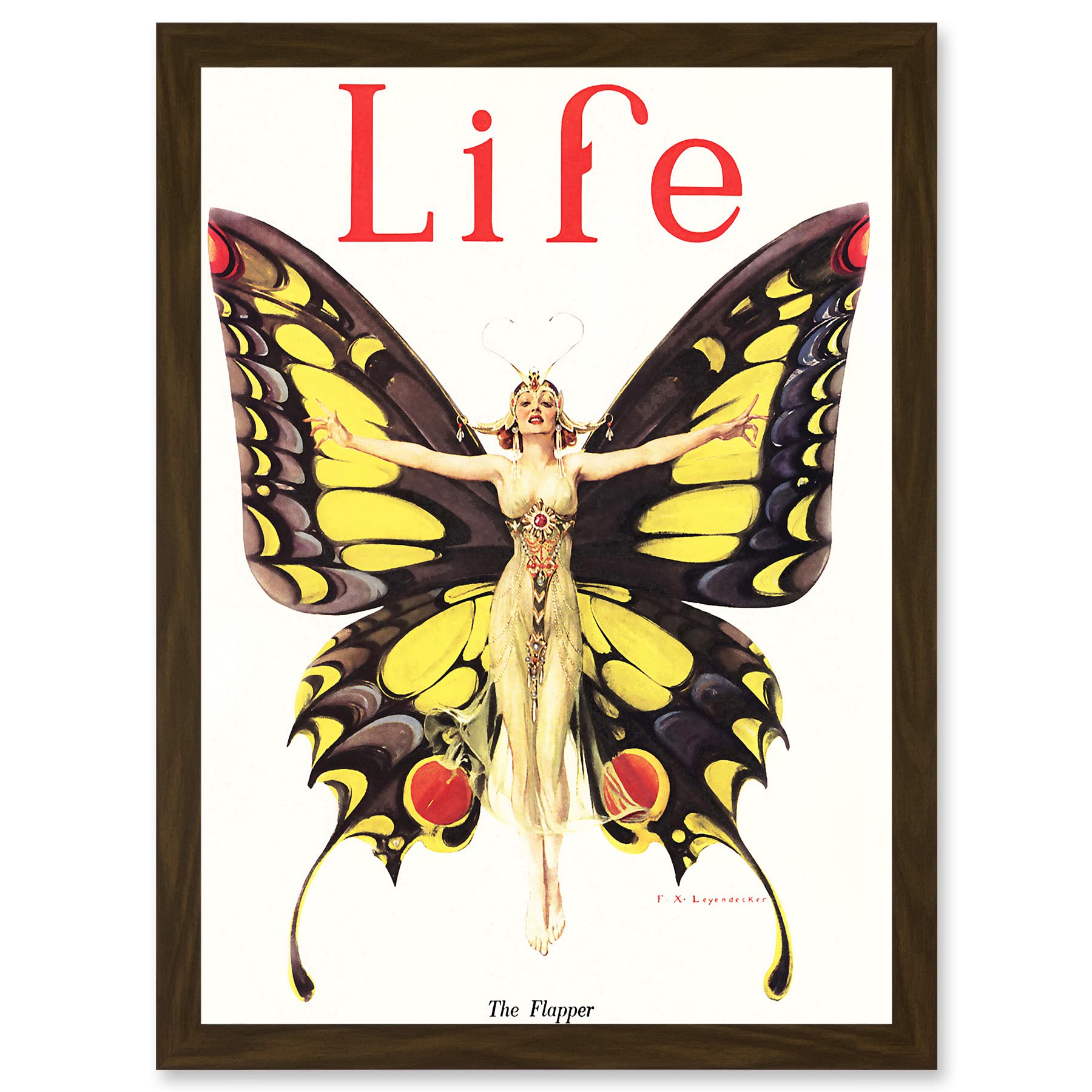 Artery8 Magazine 1922 Life Butterfly Dance Flapper Roaring Twenties A4 Framed Wall Art Print - Brown