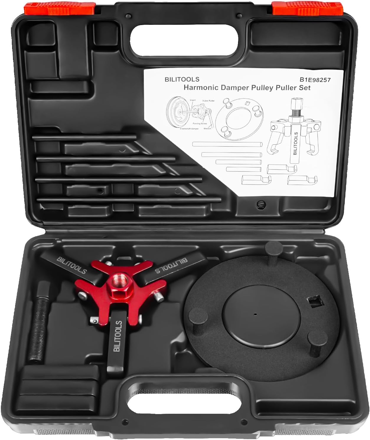 BILITOOLS Harmonic Balancer Puller Set, Upgraded 3-Jaw Pulley Puller with Holding Tool for Removing Harmonic Damper Balancers Compatible with Chevy, GM, Chrysler, Ford etc.