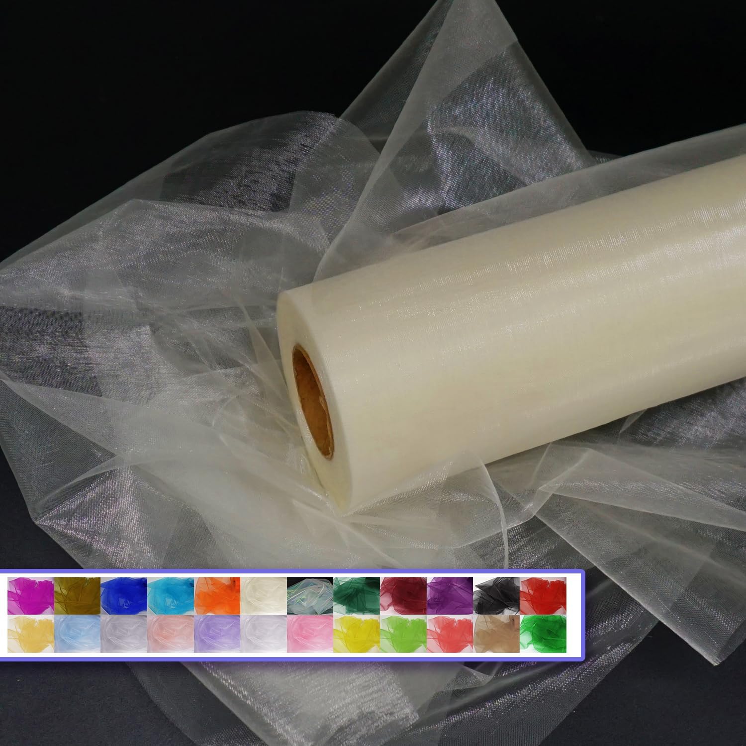 Ivory Organza Tulle Fabric Rolls, Crystal Organza 12" by 50 Yards (150 ft) Sheer Nylon Silky Shiny Netting Spool Bolt for DIY Craft Table Runner Wedding Baby Shower Party Decor (Ivory)