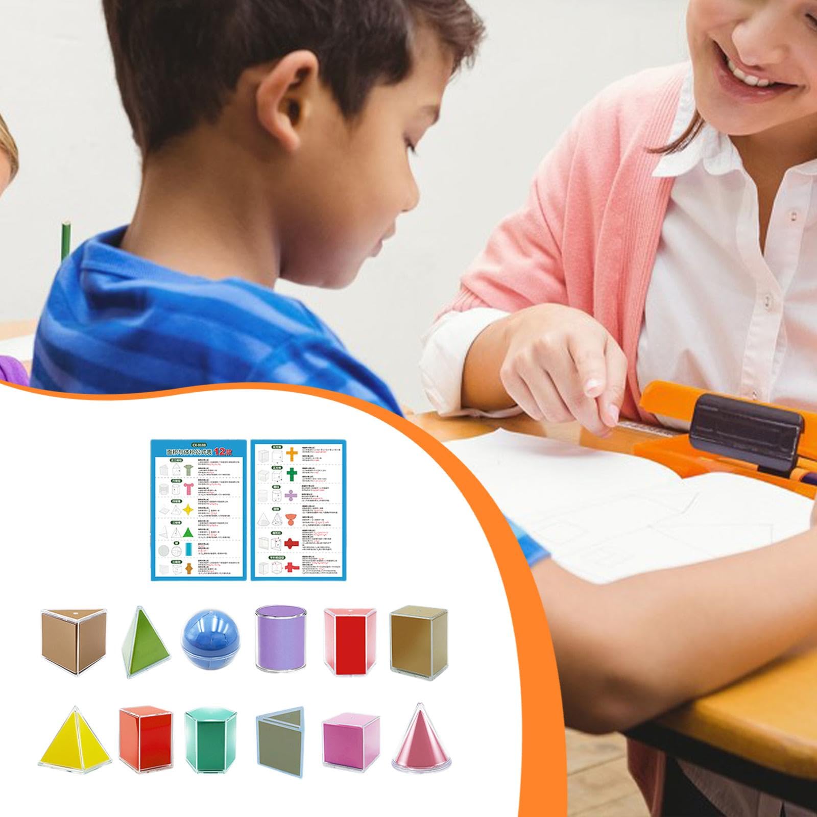 Oshhni 12 Formes Géométriques Pliables, Kit de Géométrie 3D à Construire | Jouets Éducatifs avec Tableau de Formules, Fournitures Scolaires, Accessoire d'Enseignement pour Mathématiques