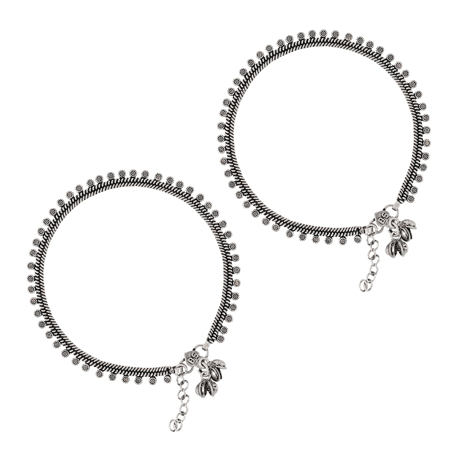 teejh Spoorthi Silver Oxidised Ghungroo Anklet-picture-22