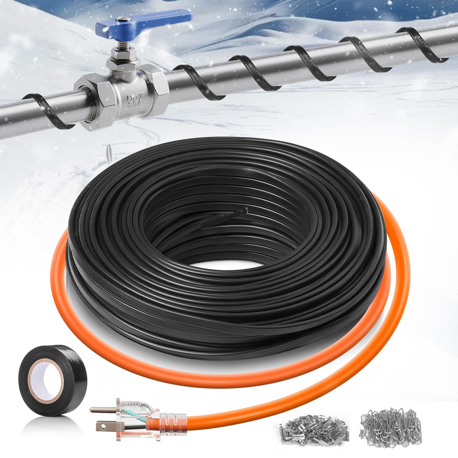 3FT（3FT-200FT） Pipe Heating Cable for Pipe Freeze Protection, Heat Cable for Water Pipes(Metal and Plastic), Pipe Heat Tape Keeps Water Flowing at -40°F 5w/ft, 120V Plumbing fixture