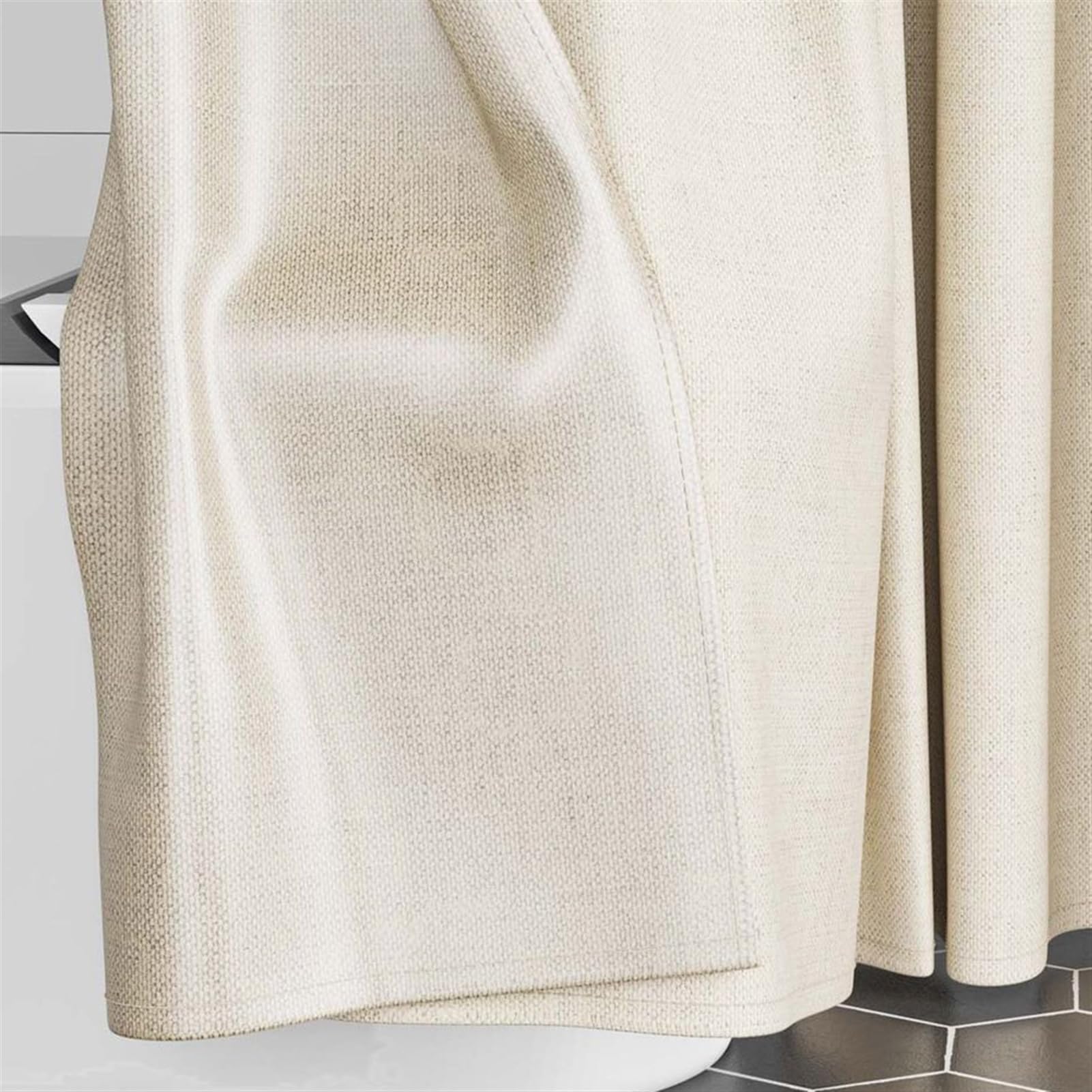 Rideau de douche en lin texturé imperméable anti-moisissure tissu lavable rideau de salle de bain pour salle de bain beige 80 x 180 cm