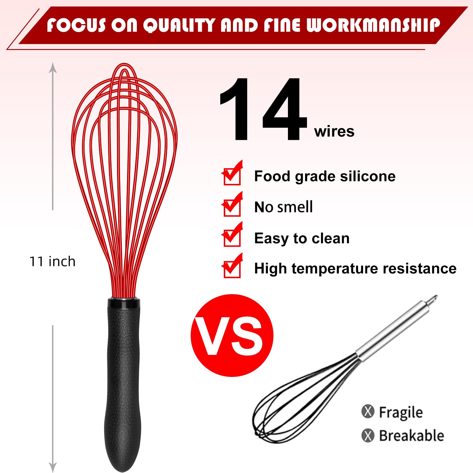 Frusta in silicone in acciaio inossidabile resistente al calore, antigraffio, utensile da cucina per frullare, sbattere, schiumare, mescolare, 27 cm, nero