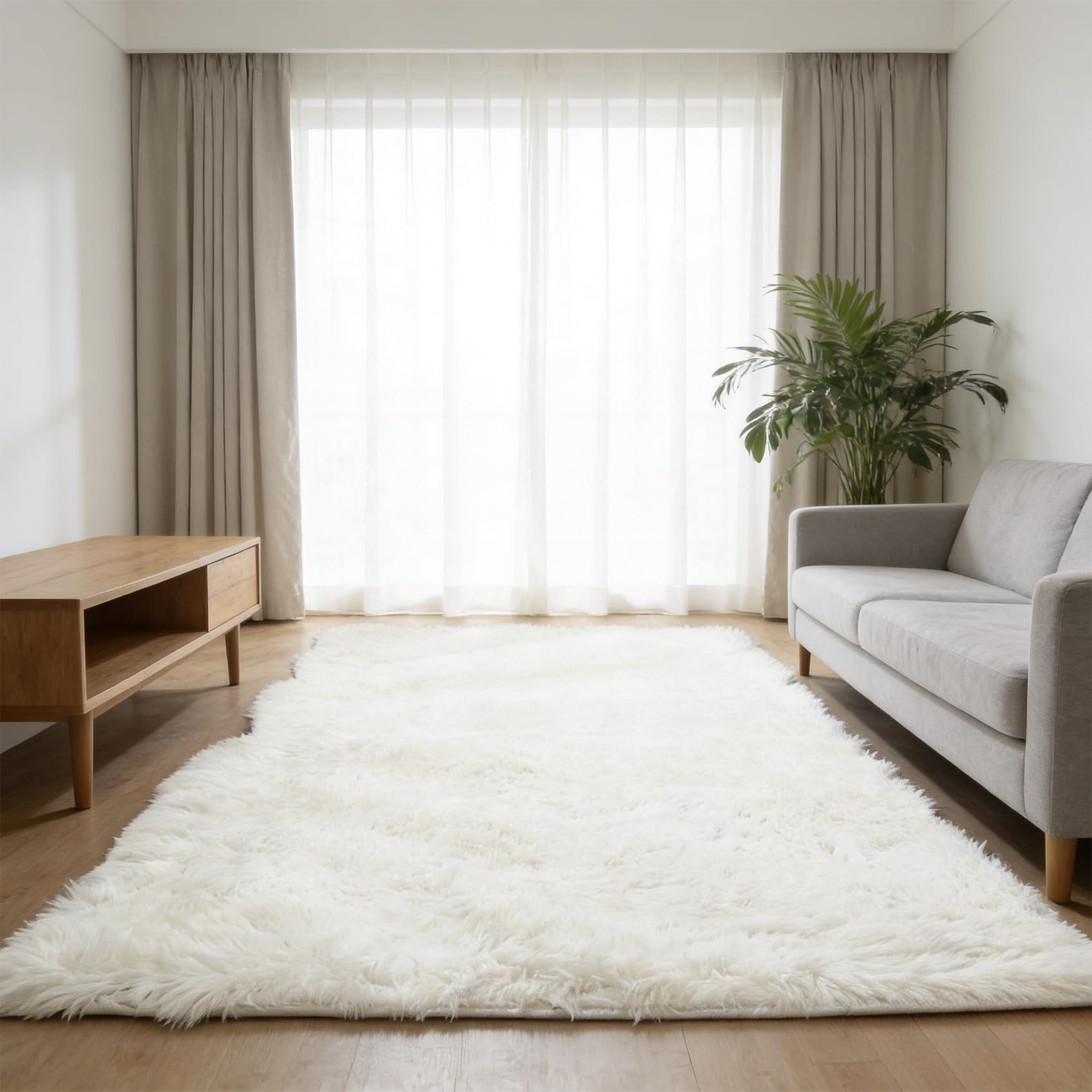 Tapis de salon antidérapant blanc 220x120 pour sol glissant et froid