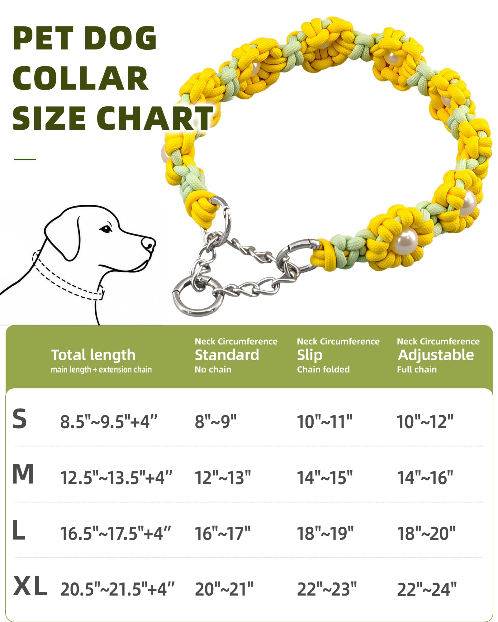 Boho Daisy Collier pour chien en paracorde fait à la main Motif marguerite Jaune Taille XL 50,8 - 61 cm