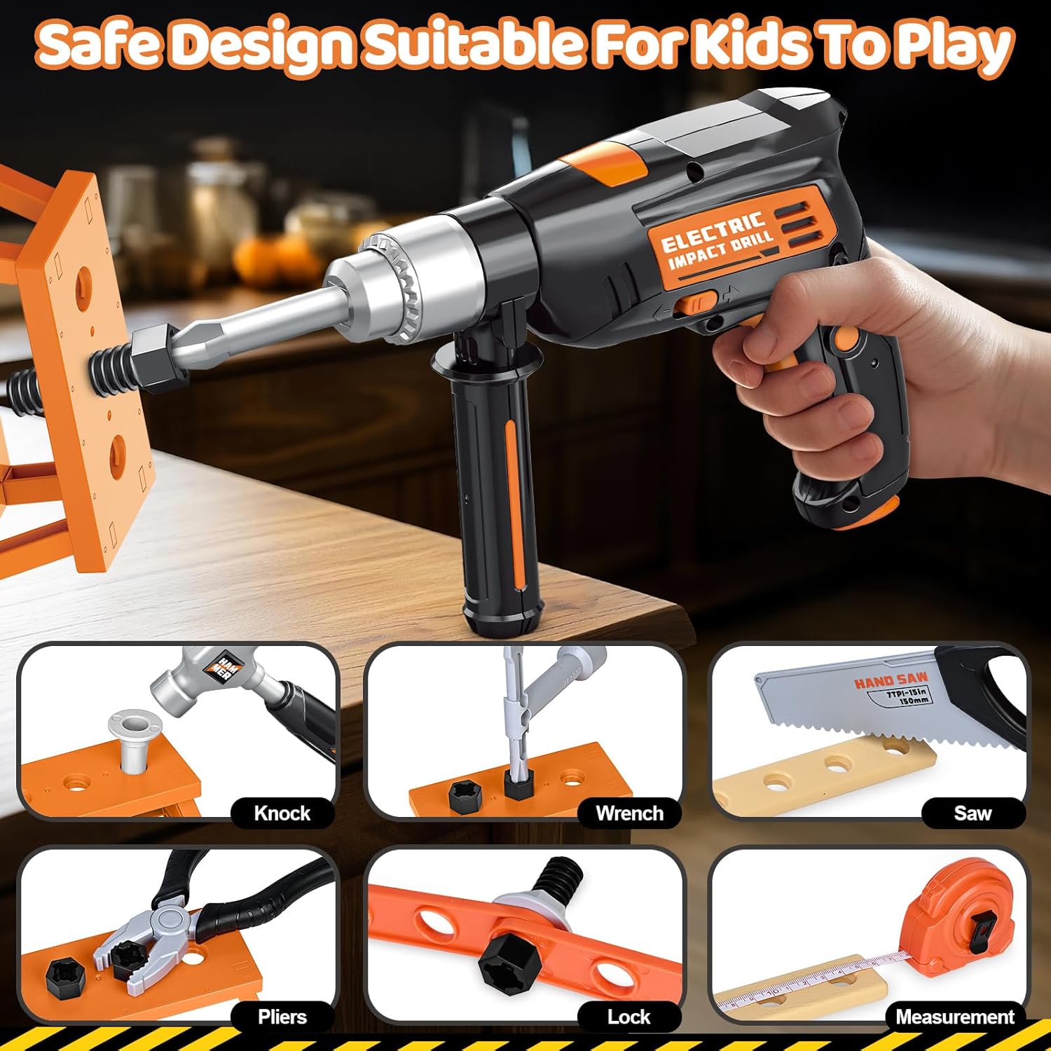 OCHIDO Kids Tool Set with Tool Box & Electronic Toy Drill, 41PCS Toddler Tool Set Kids Construction Toys for Ages 3,4,5,6,7,8, Kid Tools Boy Toys for Boys Christmas Birthday Gifts - Image 7