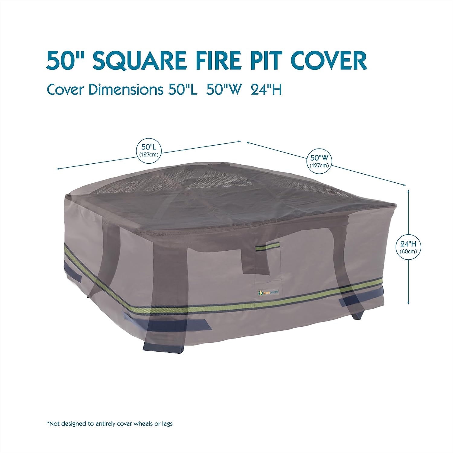 DUCKCOVERS Soteria Water-Resistant 50 Inch Square Fire Pit Cover, Outdoor Firepit Cover