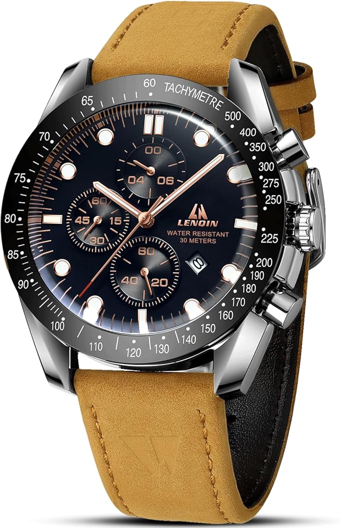 LN LENQIN Reloj Hombre Relojes Cuarzo Analógicos para Hombres Relojes Pulsera para Hombres Resistentes Al Agua hasta 30m Relojes Negocios Moda con Visualización De Fecha Reloj De Cuero