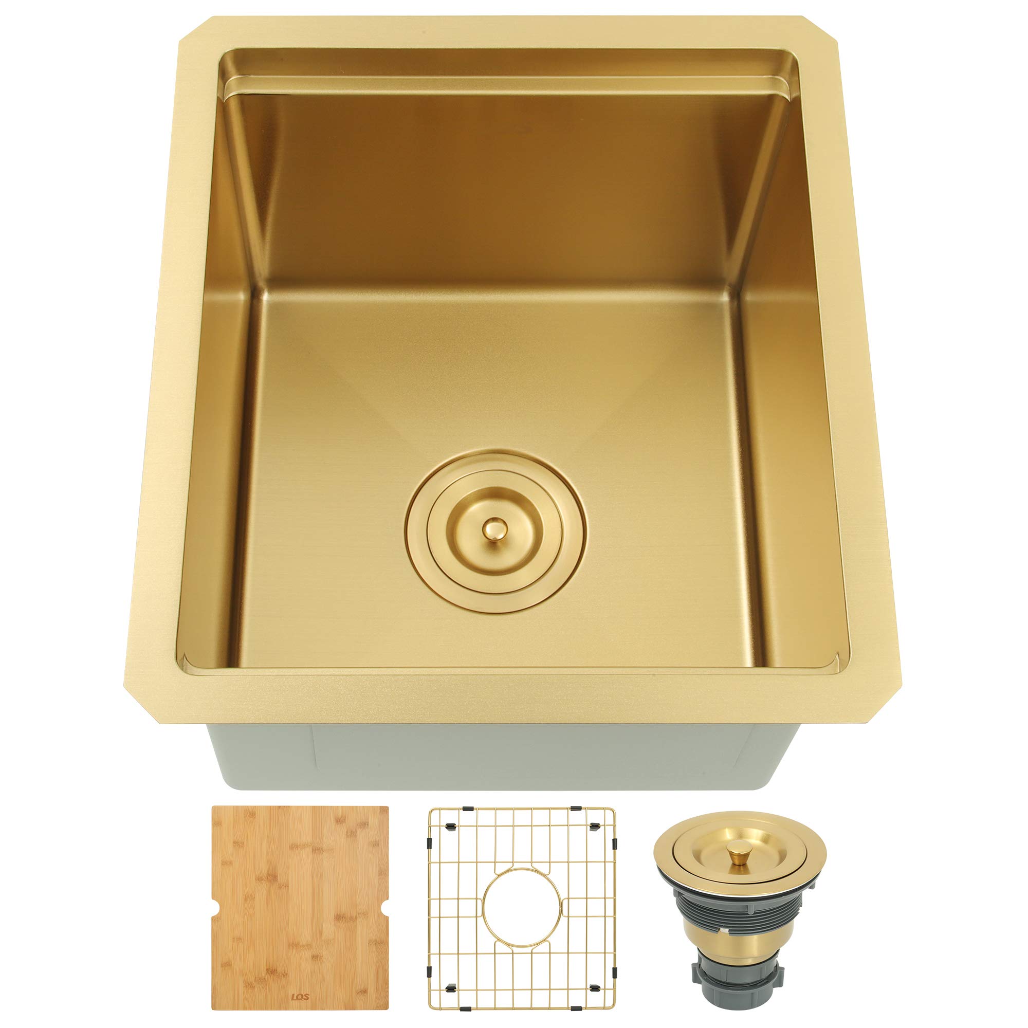 LQS Gold Undermount Bar Sink, RV Sink, Handmade Stainless Steel Bar