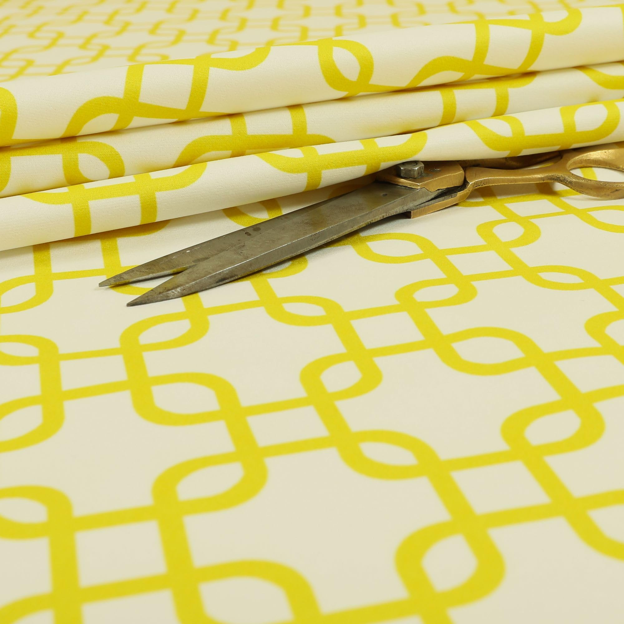 Redbrick Mill Fabrics Flame Retardant Modern Printed Velvet Yellow Maze Geometric Pattern Upholstery Furnishing Fabric (Per Metre) — image 1