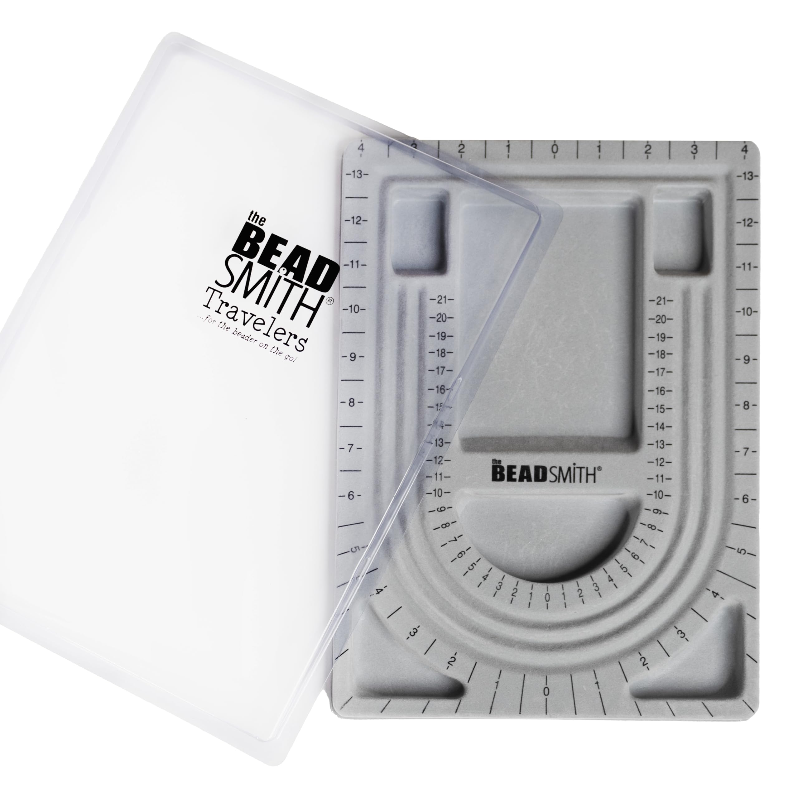 The Beadsmith Bead Board with Cover, Grey Flocked, 3 U-Shaped Channels, 6 Recessed Compartments,13.25H x 9.75L inches, Design Boards for Creating Bracelets, Necklaces and Other Jewelry
