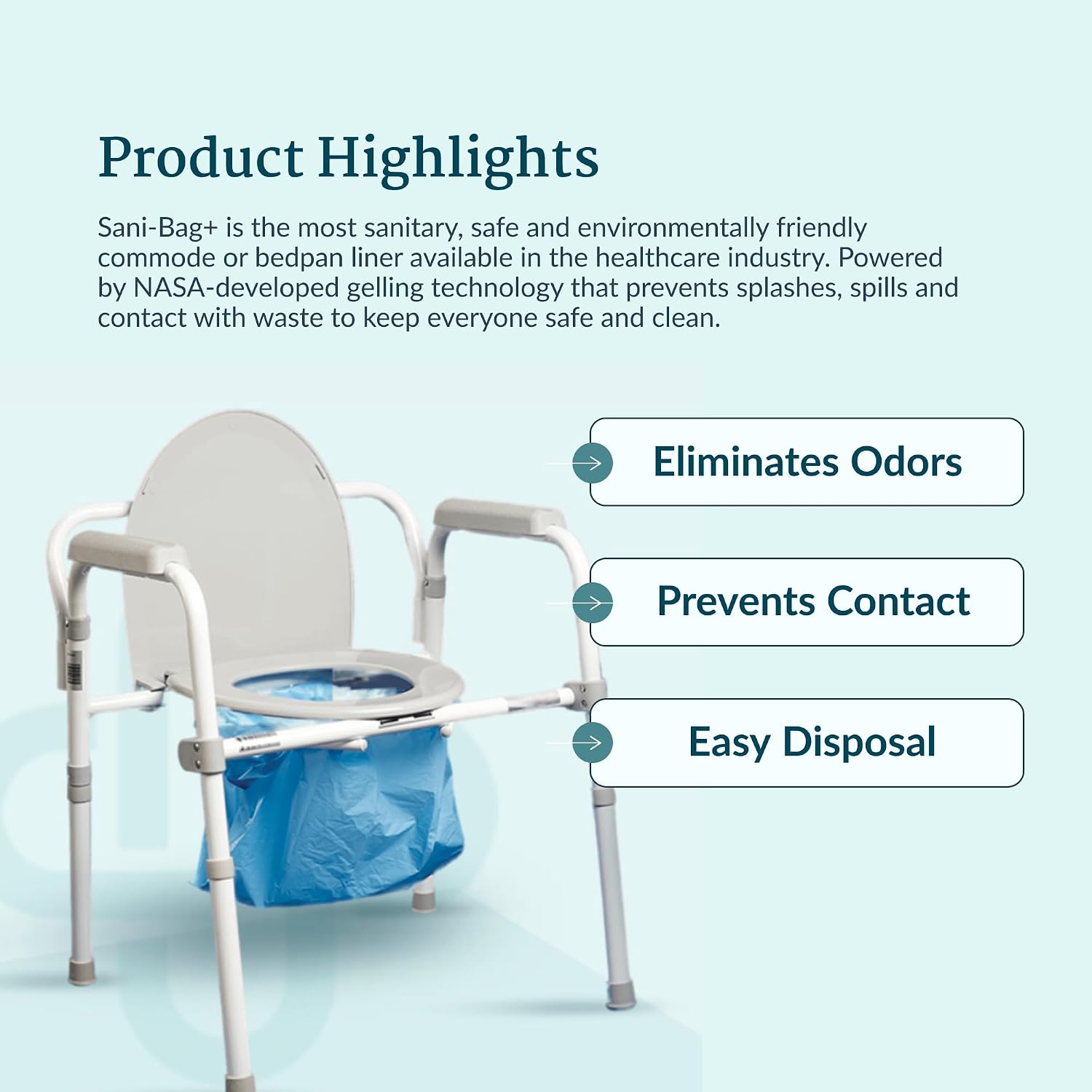Cleanwaste Medical Sani-Bag Commode Liners, 100 Pack, 32 oz each, Pre-Filled with Absorbent Instant Gelling Powder, Leak Resistant, Neutralize Poop/Urine Odors, for Home & Healthcare