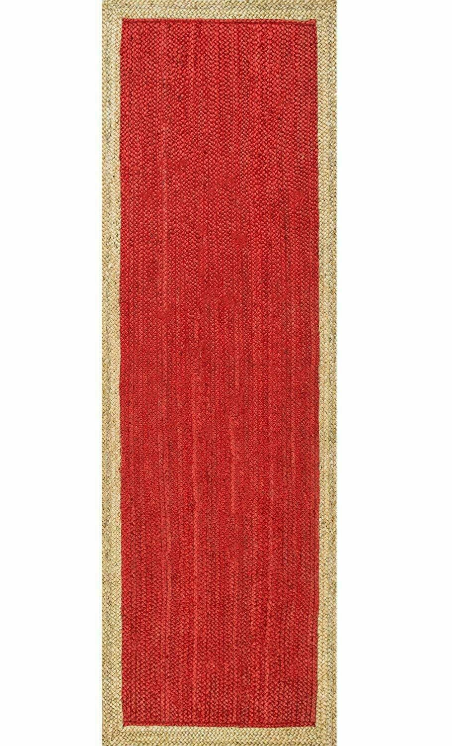 Nowoczesny dywan z juty, ręcznie wykonany bieżnik, do salonu, korytarza, czerwono-beżowy (60 x 120 cm)