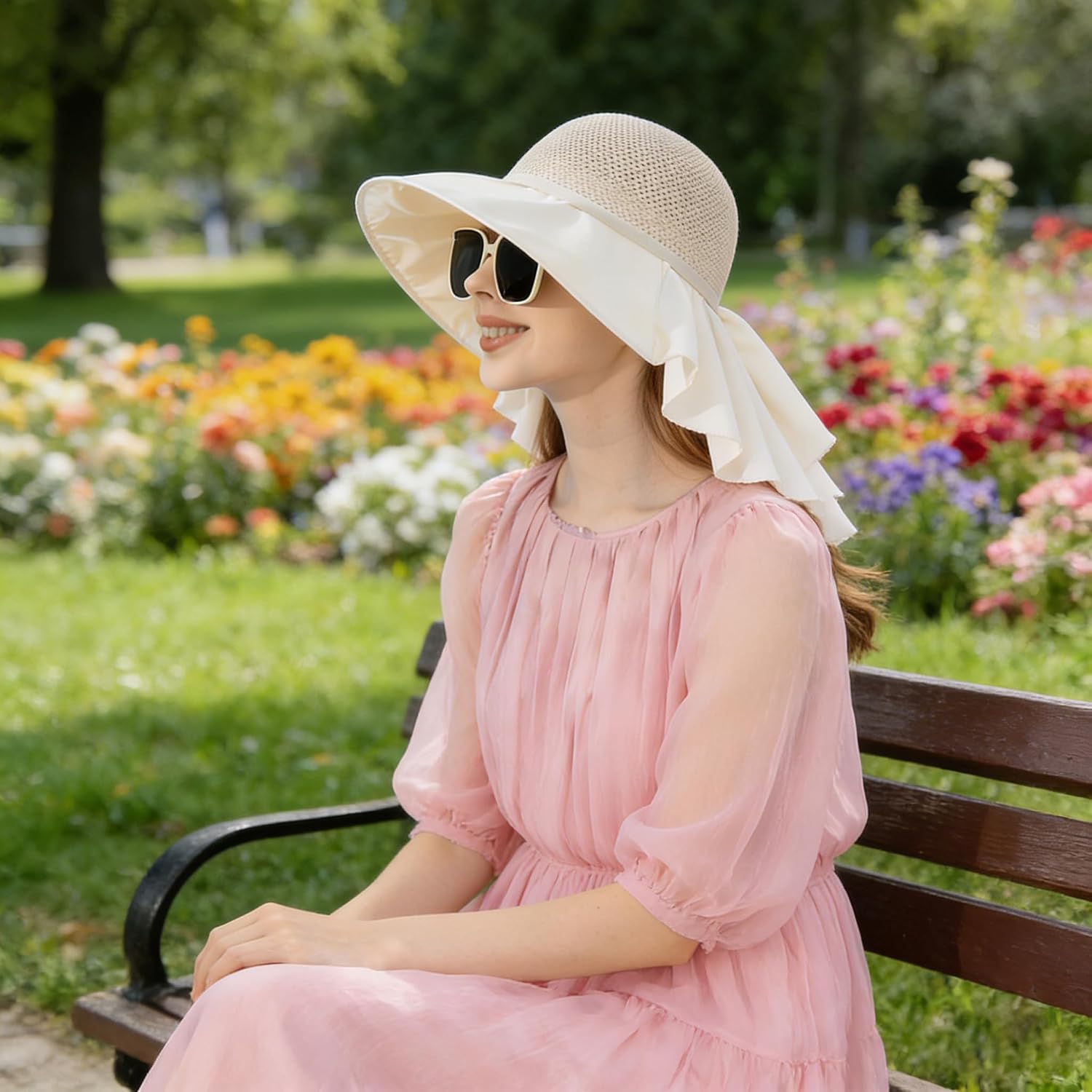 Summer Mesh UV Protection Sun Hat, Women Wide Brim Breathable Bucket Fishing Hat with Neck Flap for Outdoor Hats