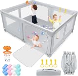 Growithu Foldable Playpen for Babies and Toddlers - 180x150x75 cm Large Baby Playpen for Indoor & Outdoor Portable Play Pen with Travel Bag, 20 Balls and 4 Handlers - 1