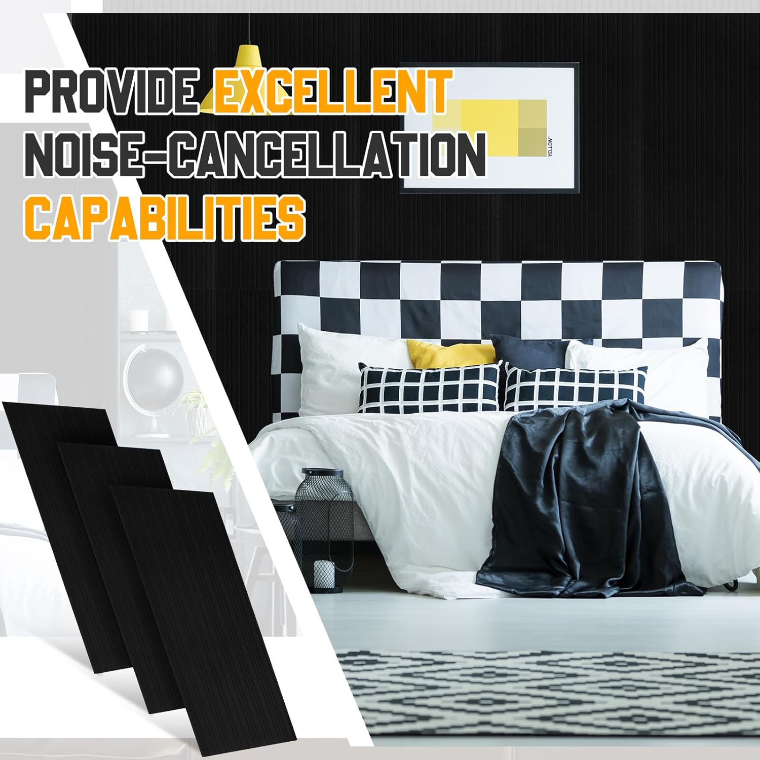 Woanger 5 Pack Large Acoustic Panels, 47 x 24 Inch Sound Dampening Self-adhesive Noise Absorbing Acoustical Wall Sound Proofing Panels for Home Studio Office Game Room(Black)