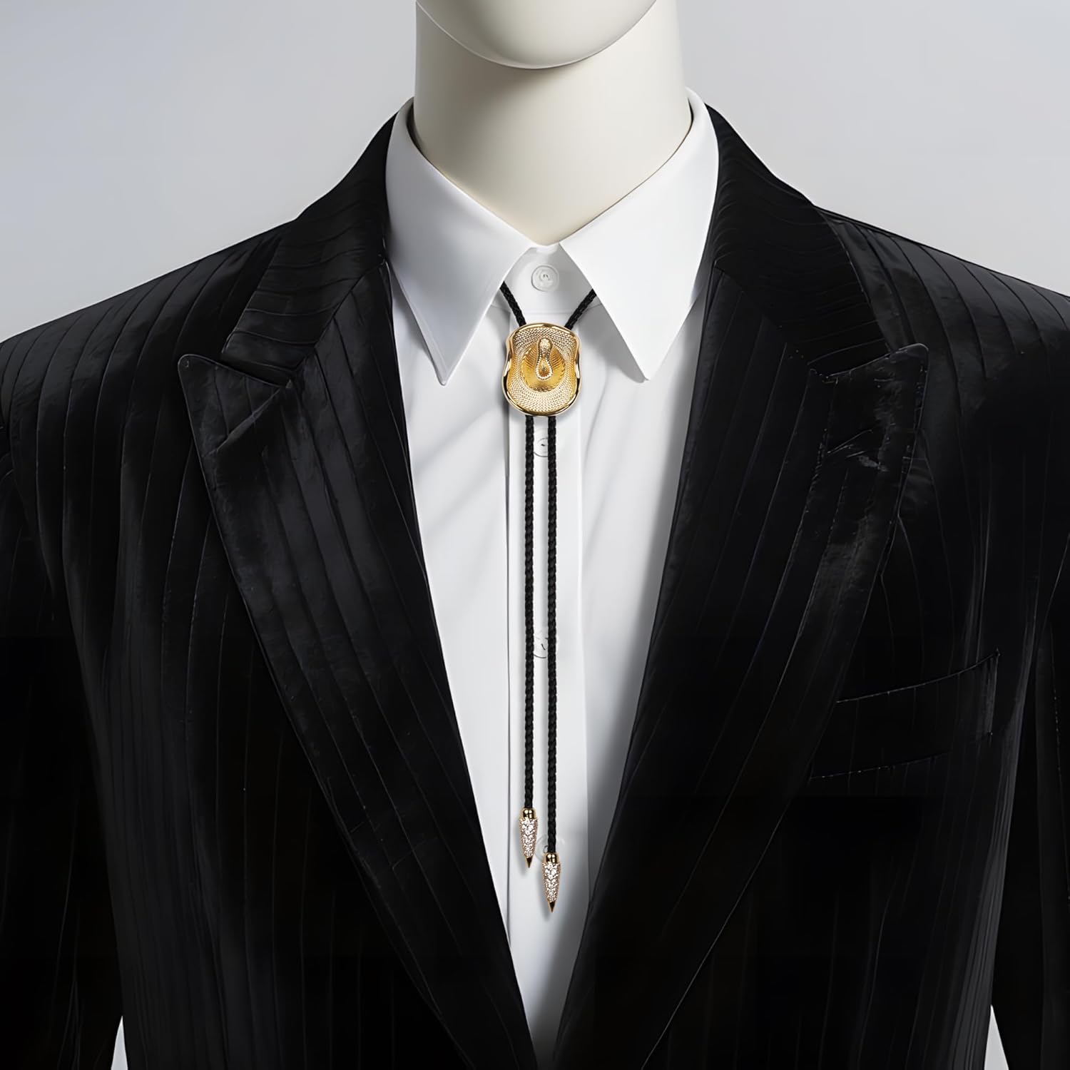 Native American Western Bolo Tie Necklace - Gold Plated Cowboy Adjustable Jewelry Gift for Men & Women