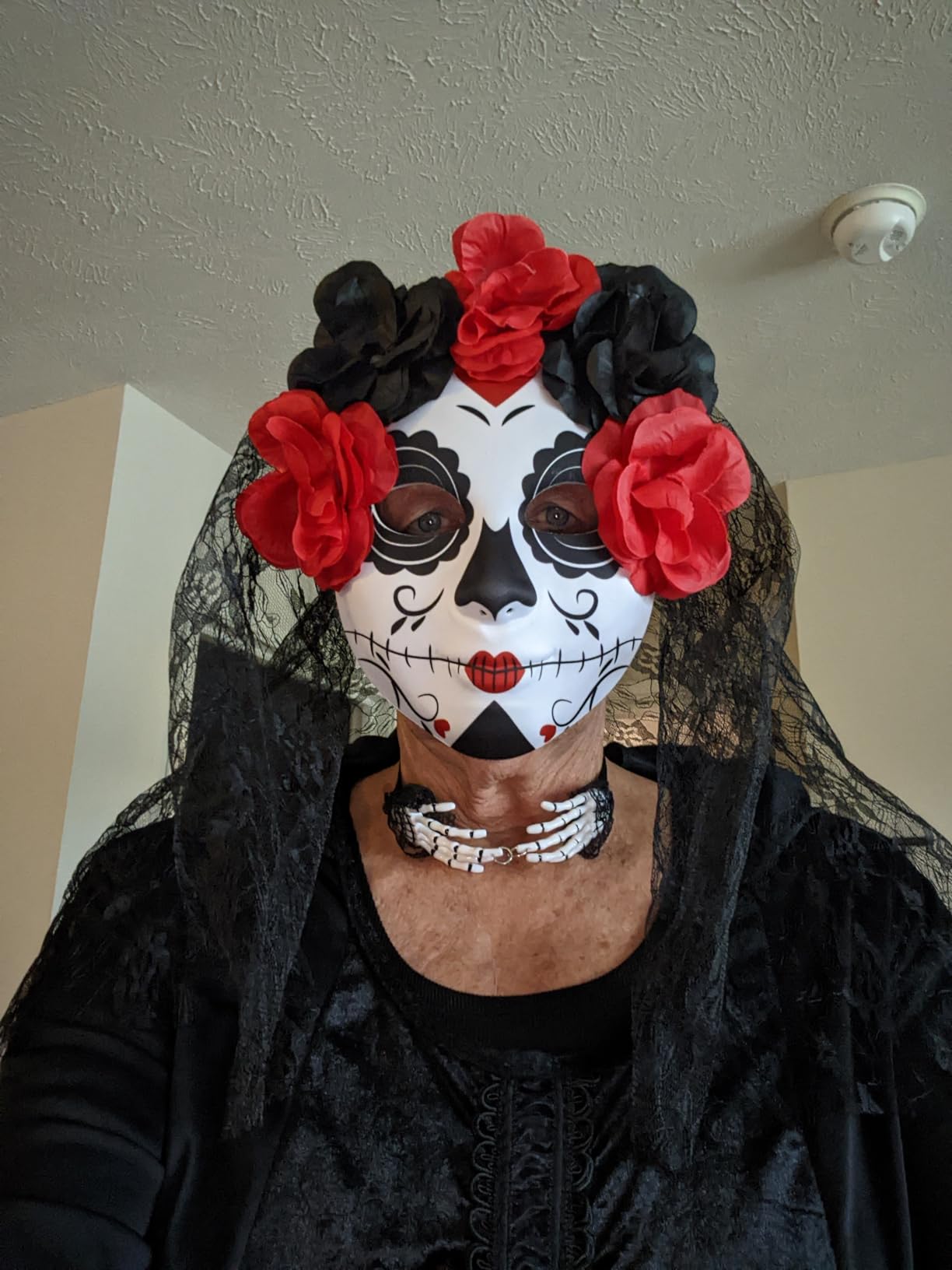 Amazon.com: KIHOARL Day of The Dead Sugar Skull Mask with Veil and Rose ...