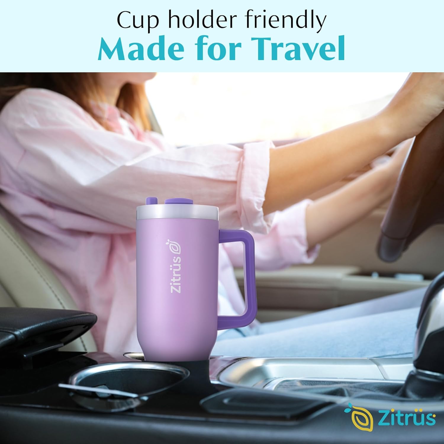 40 oz Tumbler with Handle and Straw | Leak Proof Insulated Stainless Steel Water Bottle Travel Mug Fits in Cup Holder | Keeps Cold Hot | Gifts for Women Men Him Her (Violet, 40 oz) thumbnail