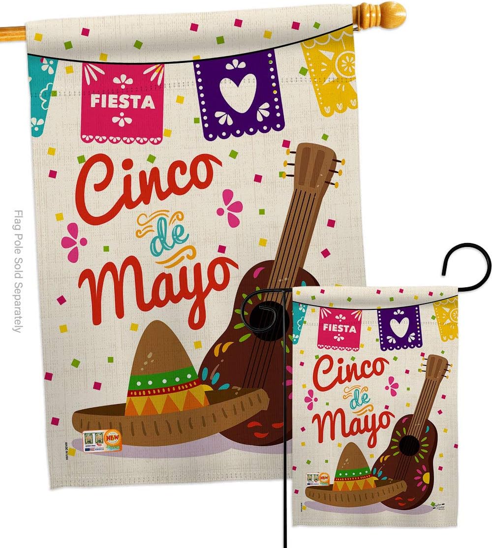 Fiesta Cinco de Mayo Garden House Flag - Set Summer Party Cactus Pinata Sombrero Mexican Outdoor - Decoration Banner Small Yard Gift Double-Sided Made in USA 28 X 40