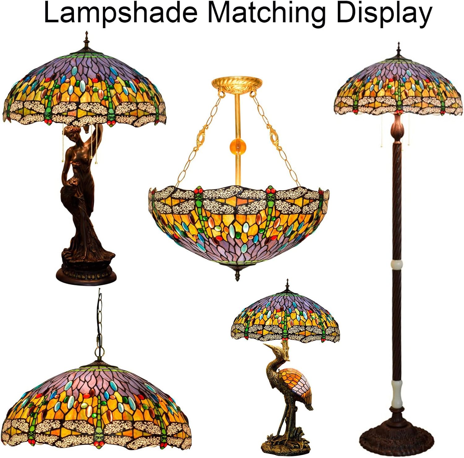 20" Lamp Shade Replacement Only Tiffany Stained Glass Christmas Home Decor Rose Dragonfly Grape Peach Baroque Design Lampshades Orange Red Colourful Flower Light Cover for Table Lamp,Dragonfly b